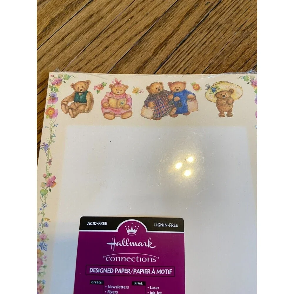 VTG 90s Hallmark Connections Teddy Bear Floral Computer Paper Stationery NEW 30